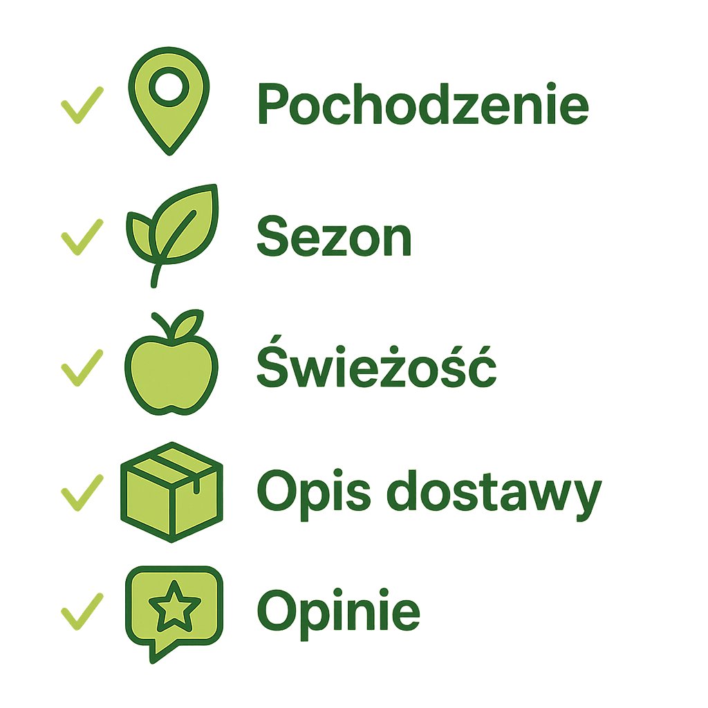 Lista najważniejszych rzeczy do sprawdzenia przed zakupem lokalnego produktu w aplikacji.